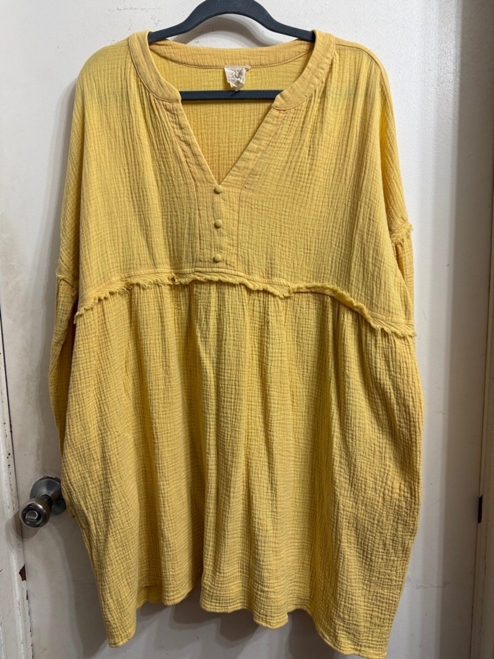 Fantastic Fawn Mustard Yellow Gauze V-Neck Button Tunic